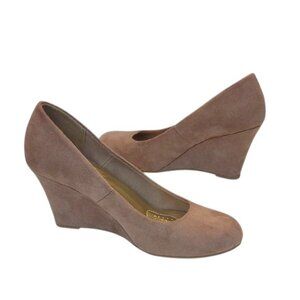 Dexflex Comfort Women's Taupe Karlie Faux Suede Rounded Toe Slip-On Wedge Shoes